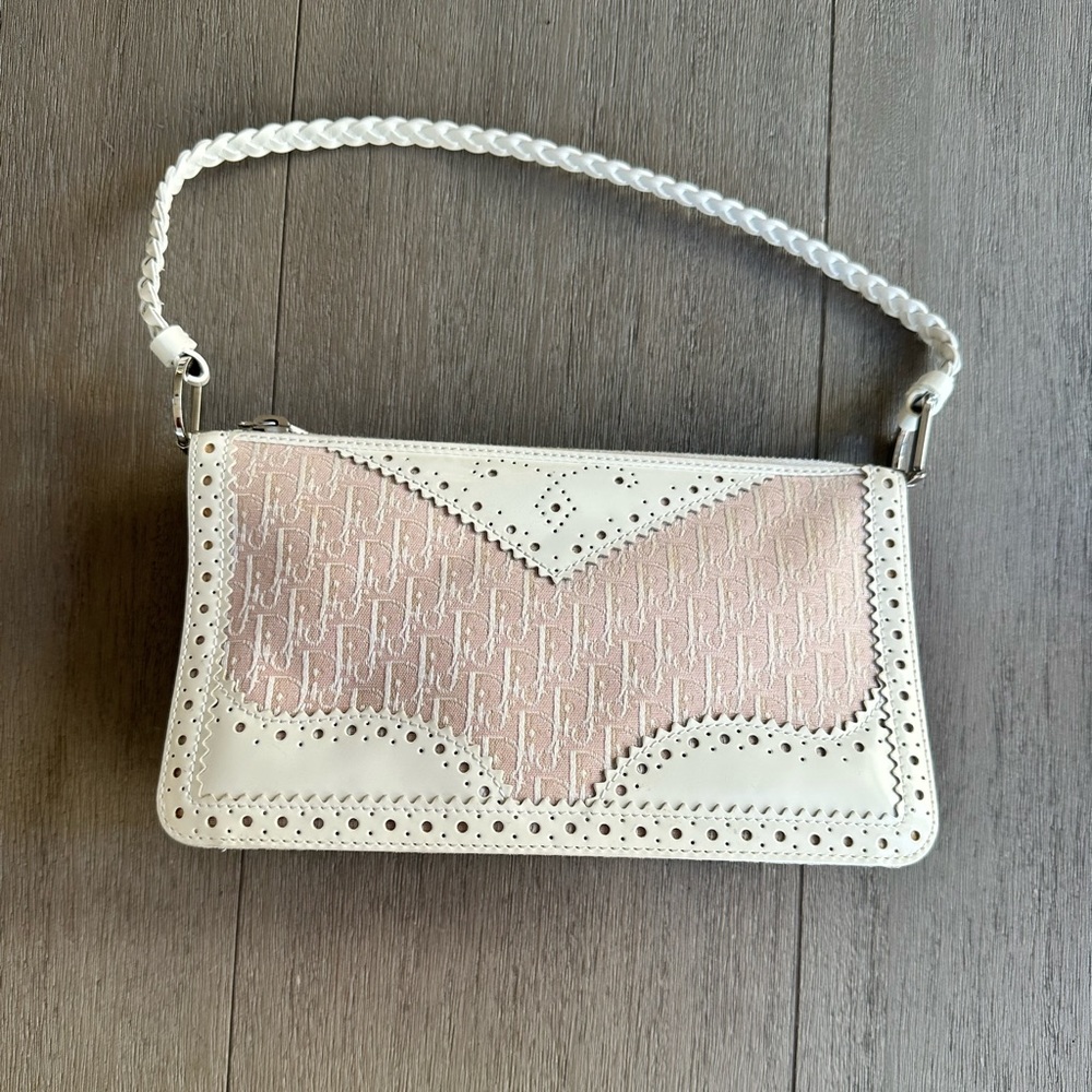 Vintage Dior Pink and White Small Shoulder Bag
